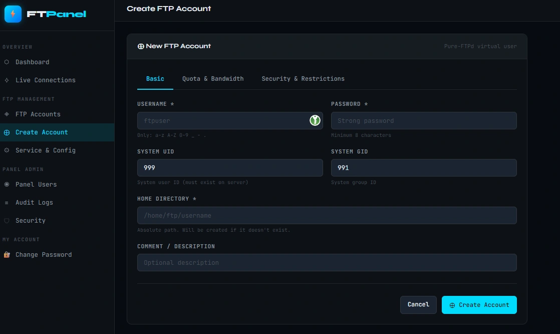 Create User Account