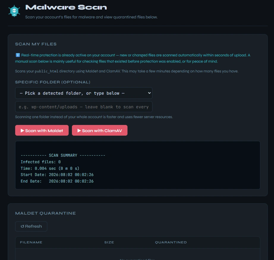 Malware Scanner — Scan Activity & Results