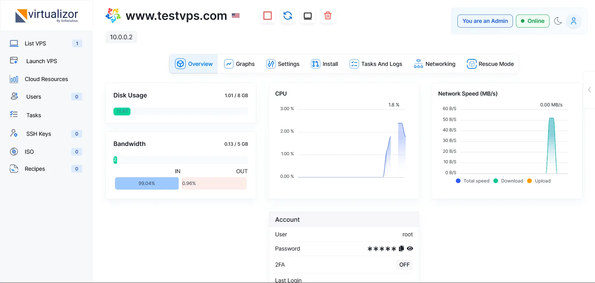 Virtualizor screenshot